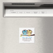 Blue and Yellow Owls Wedding Magneet (Insitu (Vaatwasser))