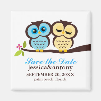 Blue and Yellow Owls Wedding Magneet