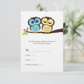 Blue and Yellow Owls Wedding RSVP Kaartje (Staand voorkant)