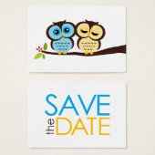 Blue and Yellow Owls Wedding Visitekaartje (Voorkant /achterkant)