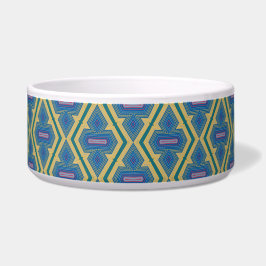 Blue and Yellow Pattern Ceramic Pet Bowl Voerbakje