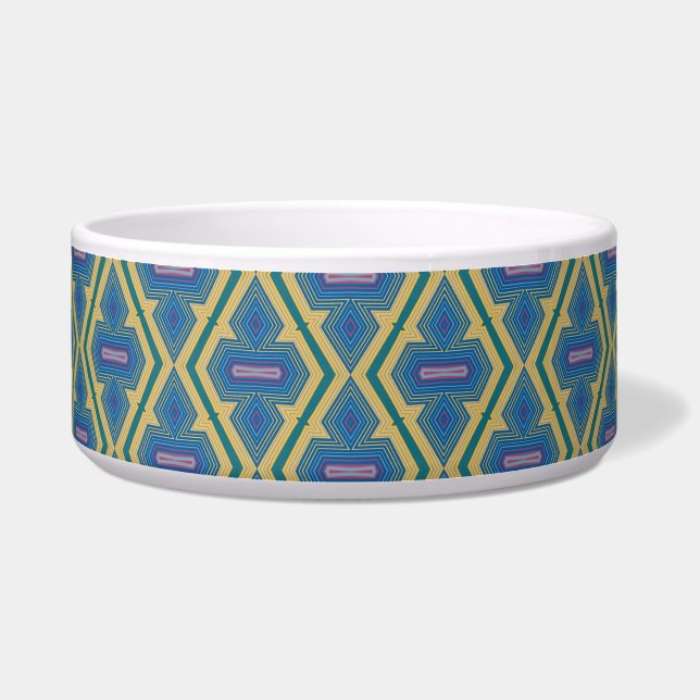 Blue and Yellow Pattern Ceramic Pet Bowl Voerbakje (Voorkant)