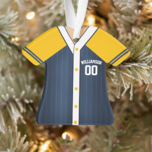 Blue and Yellow Personal Baseball Jersey Ornament