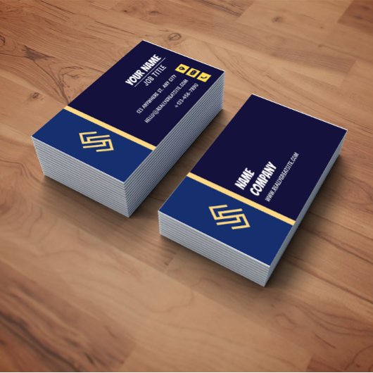Blue and Yellow Simple Lines Business Card Visitekaartje