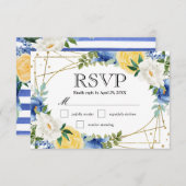 Blue and Yellow Summer Flowers Wedding RSVP Kaartje (Voorkant / Achterkant)