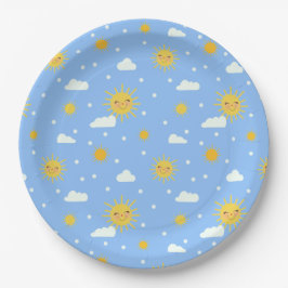 Blue and Yellow Sunshine Cloudy Sky Papieren Bordje