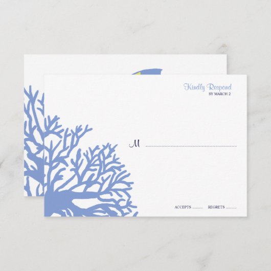 Blue and Yellow Tropical Coral Wedding rsvp (Voorkant / Achterkant)