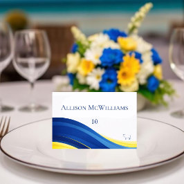 Blue and Yellow Wedding Place Cards Meat Icon Kaart