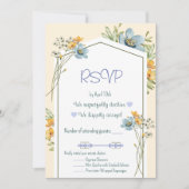 Blue And Yellow Wildflowers Geometric RSVP Card Kaart (Voorkant)