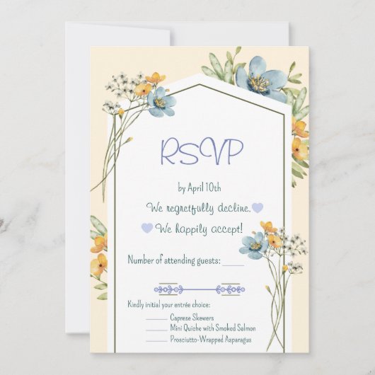 Blue And Yellow Wildflowers Geometric RSVP Card Kaart (Voorkant)