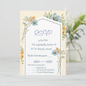 Blue And Yellow Wildflowers Geometric RSVP Card Kaart (Staand voorkant)