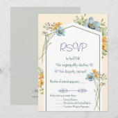Blue And Yellow Wildflowers Geometric RSVP Card Kaart (Voorkant / Achterkant)