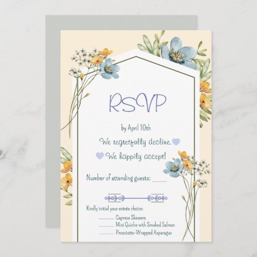 Blue And Yellow Wildflowers Geometric RSVP Card Kaart (Voorkant / Achterkant)