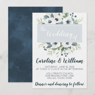Blue Anemone Floral Wedding Invitation Invite Kaart