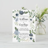 Blue Anemone Floral Wedding Invitation Invite Kaart (Staand voorkant)