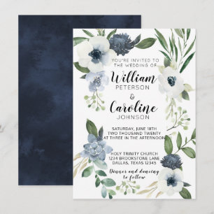 Blue Anemone Floral Wedding Invitation Invite Kaart