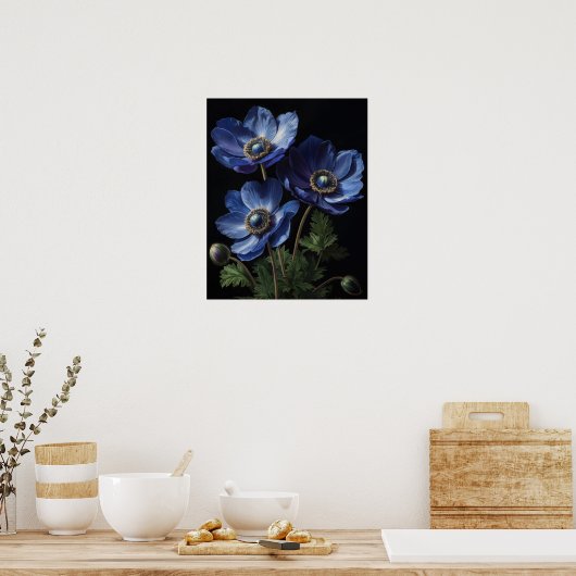 Blue Anemone Flowers Art Print Poster (Keuken)