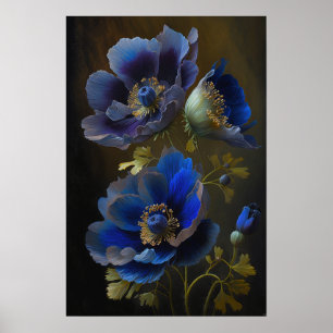 Blue Anemone Flowers Art Print Poster