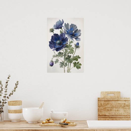 Blue Anemone Flowers Art Print Poster (Keuken)