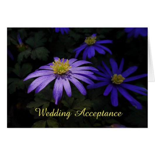 Blue Anemone Flowers Wedding Acceptation Kaart (Voorkant Horizontaal)
