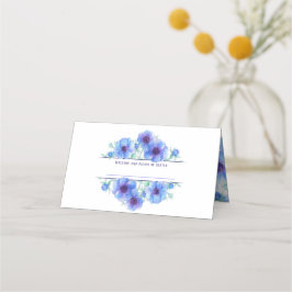 Blue anemone waterverf bruiloft gast plaats kaarte plaatskaartje