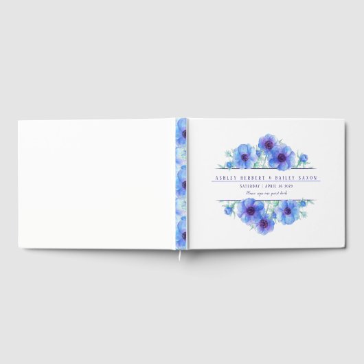 Blue anemone waterverf bruiloft gastenboek (Volledig)