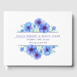 Blue anemone waterverf bruiloft gastenboek
