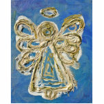 Blue Angel Ornament Fotobeeldje Ornament<br><div class="desc">Schilderen van een witte en gouden engel tegen een zachte blauwe achtergrond.</div>