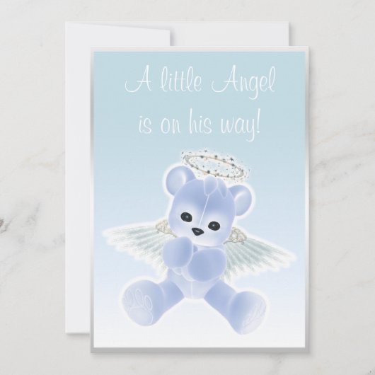 Blue Angel Teddy Bear Baby shower Kaart (Voorkant)