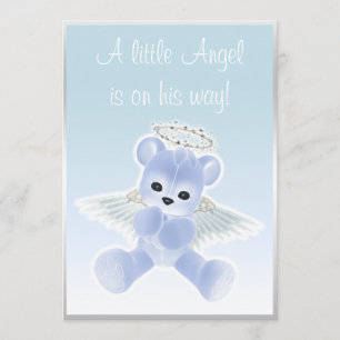 Blue Angel Teddy Bear Baby shower Kaart