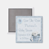Blue Angel Teddy Bear Save the Date Baby shower Magneet (Voorkant / Achterkant)