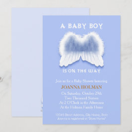 Blue Angel Wings Baby shower Card Kaart