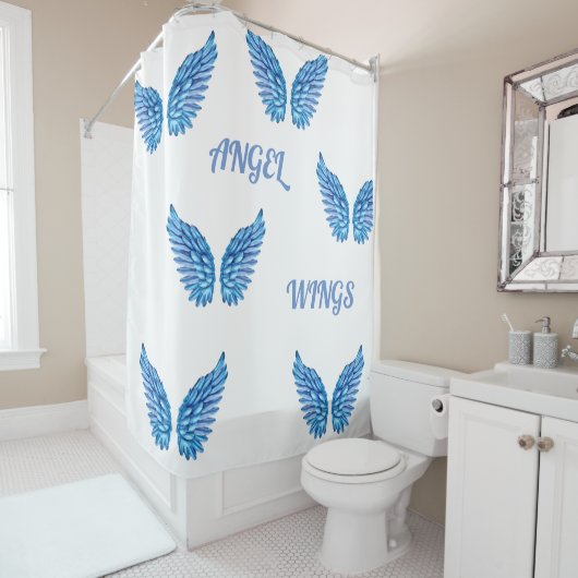 Blue Angel Wings-ontwerp Douchegordijn (In situ)