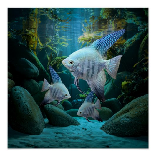 Blue Angelfish Onderwater Aquarium Fish Tank Lover Perfect Poster (Voorkant)