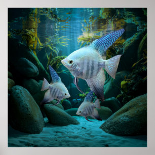 Blue Angelfish Onderwater Aquarium Fish Tank Lover Poster