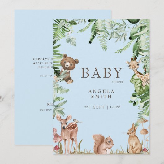 Blue Animal Baby shower Kaart (Voorkant / Achterkant)