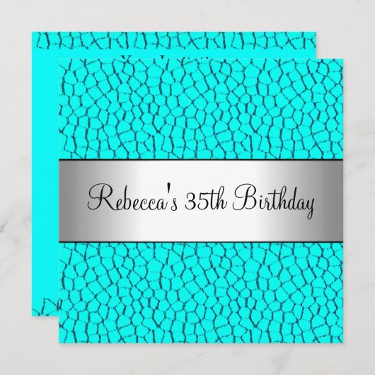 Blue Animal Print 35th Elegant Birthday Party Kaart (Voorkant / Achterkant)