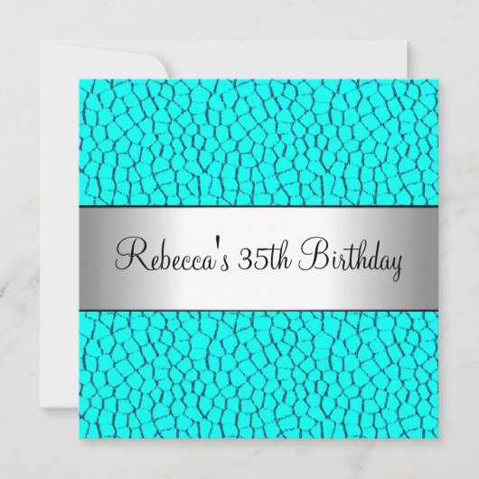 Blue Animal Print 35th Elegant Birthday Party Kaart (Voorkant)