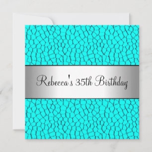 Blue Animal Print 35th Elegant Birthday Party Kaart
