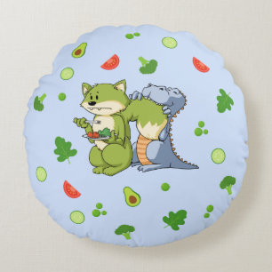 Blue Animals and Vegetables Kinder ronde kussen