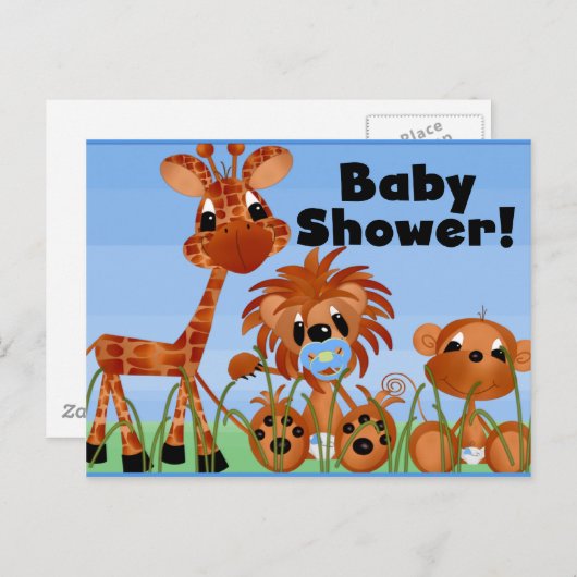 Blue Animals Baby shower Kaarten en Briefkaarten (Voorkant / Achterkant)