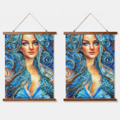 Blue Anime Fantasy Goddess Abstracte Surrealistisc Hangend Wandkleed (Dubbel)