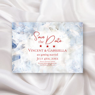 Blue Anjer Bloemen Waterverf 4 juli bruiloft Save The Date