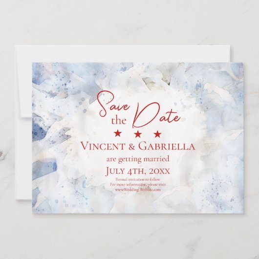 Blue Anjer Bloemen Waterverf 4 juli bruiloft Save The Date (Voorkant)
