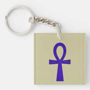 Blue Ankh Acryl Vierkante Sleutelhanger