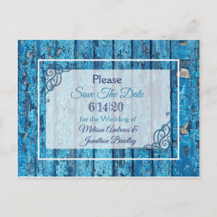 Blue Antiek Weathered Wood Weddenschap Save the Da Aankondigingskaart