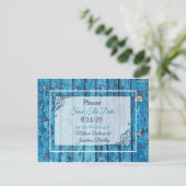 Blue Antiek Weathered Wood Weddenschap Save the Da Aankondigingskaart (Staand voorkant)