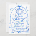 Blue Any Age 30th Birthday Disco Hand getrokken Kaart<br><div class="desc">Vier uw speciale dag met deze levendige aangepaste 30e verjaardagsuitnodiging met een handgetekend discobalontwerp. Perfect voor een nacht vol drinken en knabbelen, deze uitnodiging zet de toon voor een onvergetelijk feest. Personaliseer met uw evenementgegevens naar creëer een unieke en stijlvolle uitnodiging waar gasten dol op zullen zijn. Ideaal voor mijlpaalverjaardagen,...</div>