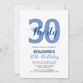 Blue Any Age Monogram Birthday Uitnodiging (Voorkant)