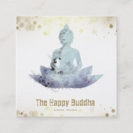 *~* Blue AP33 Buddha QR Botanische Floral Lotus Vierkante Visitekaartje